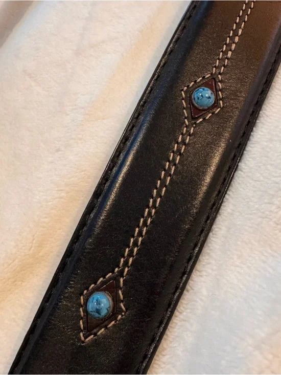 Vintage Brighton black Leather Belt with Turquoise Accents - Size 34 - Picture 7 of 7